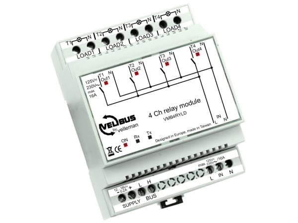 Modulo Rele Para Sistema Velbus 4 Canales 40 Modos Programable